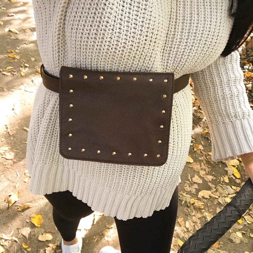 Brown leather belt bag